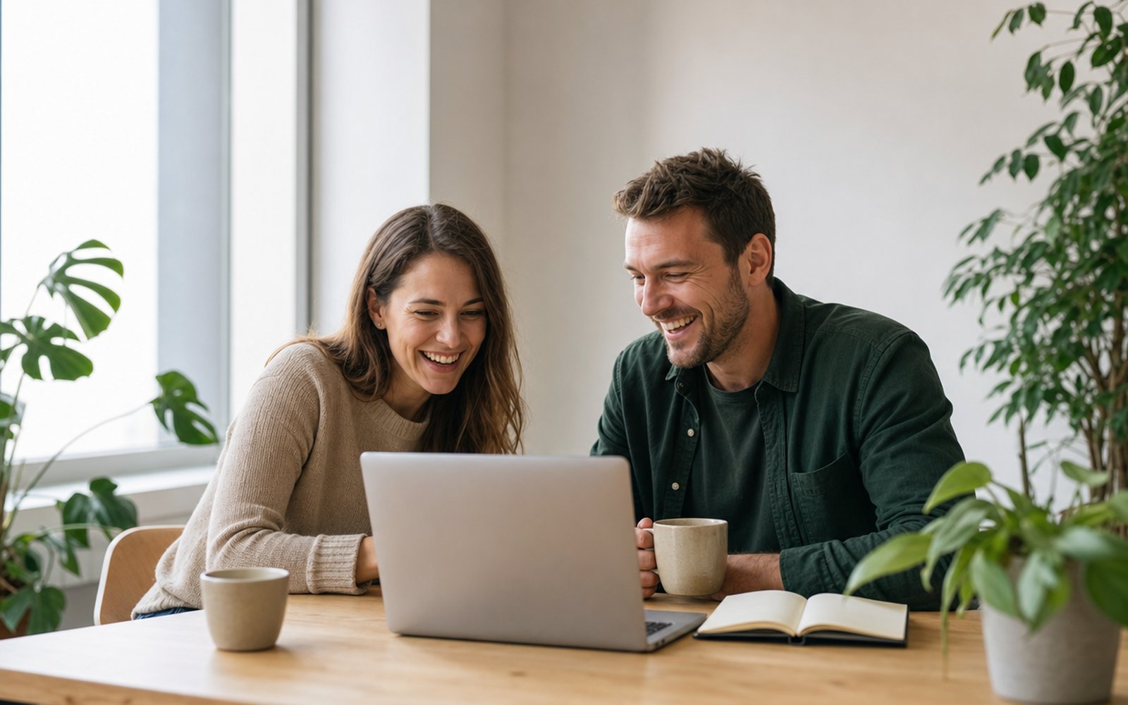 Two Bicut colleagues discussing a payments dashboard in the office